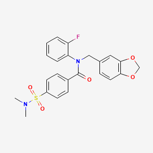 molecular formula C23H21FN2O5S B4709847 N-(1,3-benzodioxol-5-ylmethyl)-4-[(dimethylamino)sulfonyl]-N-(2-fluorophenyl)benzamide 