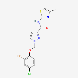 molecular formula C15H12BrClN4O2S B4709866 1-[(2-bromo-4-chlorophenoxy)methyl]-N-(4-methyl-1,3-thiazol-2-yl)-1H-pyrazole-3-carboxamide 