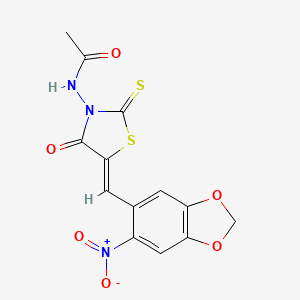 molecular formula C13H9N3O6S2 B4710025 N-{5-[(6-nitro-1,3-benzodioxol-5-yl)methylene]-4-oxo-2-thioxo-1,3-thiazolidin-3-yl}acetamide 