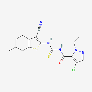 molecular formula C17H18ClN5OS2 B4710355 4-chloro-N-{[(3-cyano-6-methyl-4,5,6,7-tetrahydro-1-benzothien-2-yl)amino]carbonothioyl}-1-ethyl-1H-pyrazole-5-carboxamide 