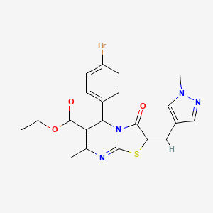 molecular formula C21H19BrN4O3S B4710568 ETHYL 5-(4-BROMOPHENYL)-7-METHYL-2-[(E)-1-(1-METHYL-1H-PYRAZOL-4-YL)METHYLIDENE]-3-OXO-2,3-DIHYDRO-5H-[1,3]THIAZOLO[3,2-A]PYRIMIDINE-6-CARBOXYLATE 