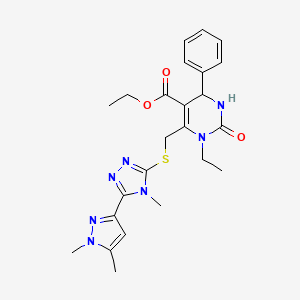 molecular formula C24H29N7O3S B4710696 ETHYL 6-({[5-(1,5-DIMETHYL-1H-PYRAZOL-3-YL)-4-METHYL-4H-1,2,4-TRIAZOL-3-YL]SULFANYL}METHYL)-1-ETHYL-2-OXO-4-PHENYL-1,2,3,4-TETRAHYDRO-5-PYRIMIDINECARBOXYLATE 