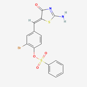 2-bromo-4-[(2-imino-4-oxo-1,3-thiazolidin-5-ylidene)methyl]phenyl benzenesulfonate