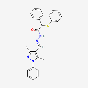 N'-[(E)-(3,5-dimethyl-1-phenyl-1H-pyrazol-4-yl)methylidene]-2-phenyl-2-(phenylsulfanyl)acetohydrazide