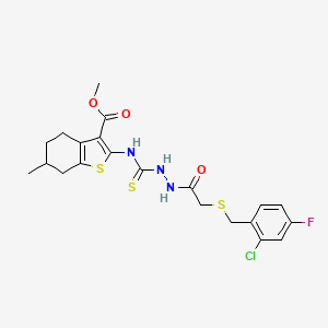 molecular formula C21H23ClFN3O3S3 B4711008 methyl 2-{[(2-{[(2-chloro-4-fluorobenzyl)thio]acetyl}hydrazino)carbonothioyl]amino}-6-methyl-4,5,6,7-tetrahydro-1-benzothiophene-3-carboxylate 