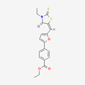 molecular formula C19H17NO4S2 B4711269 ETHYL 4-(5-{[(5E)-3-ETHYL-4-OXO-2-SULFANYLIDENE-1,3-THIAZOLIDIN-5-YLIDENE]METHYL}FURAN-2-YL)BENZOATE 