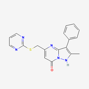 molecular formula C18H15N5OS B4711411 2-methyl-3-phenyl-5-[(2-pyrimidinylthio)methyl]pyrazolo[1,5-a]pyrimidin-7(4H)-one 