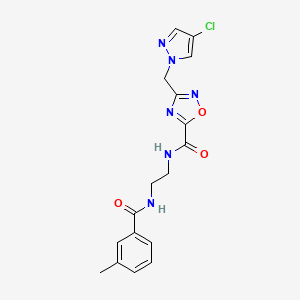 molecular formula C17H17ClN6O3 B4711419 3-[(4-chloro-1H-pyrazol-1-yl)methyl]-N~5~-{2-[(3-methylbenzoyl)amino]ethyl}-1,2,4-oxadiazole-5-carboxamide 