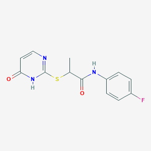 molecular formula C13H12FN3O2S B4711465 N-(4-fluorophenyl)-2-[(6-oxo-1,6-dihydro-2-pyrimidinyl)thio]propanamide 