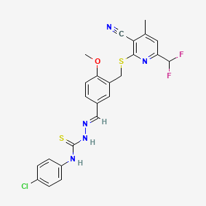 molecular formula C24H20ClF2N5OS2 B4711793 2-{[5-(2-{[(4-chlorophenyl)amino]carbonothioyl}carbonohydrazonoyl)-2-methoxybenzyl]thio}-6-(difluoromethyl)-4-methylnicotinonitrile 