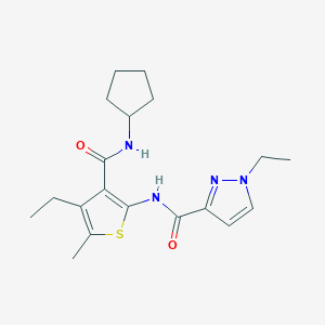 molecular formula C19H26N4O2S B4711965 N-{3-[(cyclopentylamino)carbonyl]-4-ethyl-5-methyl-2-thienyl}-1-ethyl-1H-pyrazole-3-carboxamide 