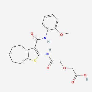 molecular formula C21H24N2O6S B4712059 {2-[(3-{[(2-methoxyphenyl)amino]carbonyl}-5,6,7,8-tetrahydro-4H-cyclohepta[b]thien-2-yl)amino]-2-oxoethoxy}acetic acid 