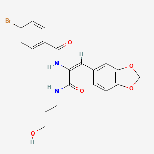 molecular formula C20H19BrN2O5 B4712173 N-(2-(1,3-benzodioxol-5-yl)-1-{[(3-hydroxypropyl)amino]carbonyl}vinyl)-4-bromobenzamide 