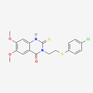 molecular formula C18H17ClN2O3S2 B4712174 3-{2-[(4-CHLOROPHENYL)SULFANYL]ETHYL}-6,7-DIMETHOXY-2-THIOXO-2,3-DIHYDRO-4(1H)-QUINAZOLINONE 