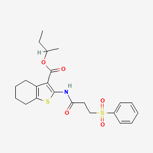 molecular formula C22H27NO5S2 B4712206 sec-butyl 2-{[3-(phenylsulfonyl)propanoyl]amino}-4,5,6,7-tetrahydro-1-benzothiophene-3-carboxylate 