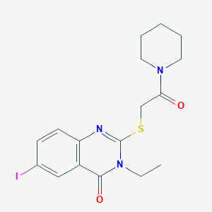 molecular formula C17H20IN3O2S B4712436 3-ethyl-6-iodo-2-{[2-oxo-2-(1-piperidinyl)ethyl]thio}-4(3H)-quinazolinone 