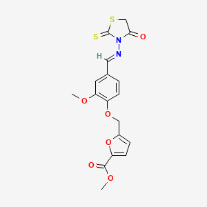 molecular formula C18H16N2O6S2 B4712439 methyl 5-[(2-methoxy-4-{[(4-oxo-2-thioxo-1,3-thiazolidin-3-yl)imino]methyl}phenoxy)methyl]-2-furoate 