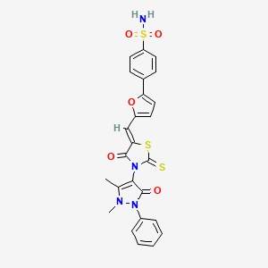 molecular formula C25H20N4O5S3 B4712543 4-(5-{[3-(1,5-dimethyl-3-oxo-2-phenyl-2,3-dihydro-1H-pyrazol-4-yl)-4-oxo-2-thioxo-1,3-thiazolidin-5-ylidene]methyl}-2-furyl)benzenesulfonamide 