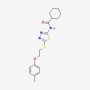 molecular formula C18H23N3O2S2 B4712787 N-(5-{[2-(4-methylphenoxy)ethyl]thio}-1,3,4-thiadiazol-2-yl)cyclohexanecarboxamide 