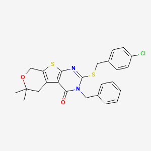 molecular formula C25H23ClN2O2S2 B4712835 3-benzyl-2-[(4-chlorobenzyl)thio]-6,6-dimethyl-3,5,6,8-tetrahydro-4H-pyrano[4',3':4,5]thieno[2,3-d]pyrimidin-4-one 