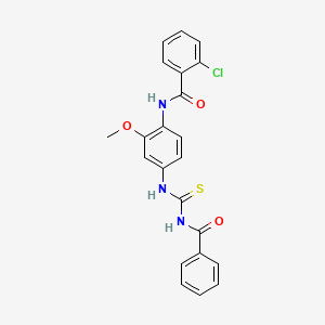 molecular formula C22H18ClN3O3S B4712853 N-(4-{[(benzoylamino)carbonothioyl]amino}-2-methoxyphenyl)-2-chlorobenzamide 