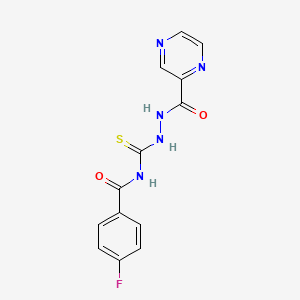 4-fluoro-N-{[2-(2-pyrazinylcarbonyl)hydrazino]carbonothioyl}benzamide