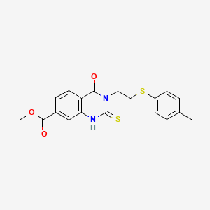 molecular formula C19H18N2O3S2 B4713138 methyl 3-{2-[(4-methylphenyl)thio]ethyl}-4-oxo-2-thioxo-1,2,3,4-tetrahydro-7-quinazolinecarboxylate 