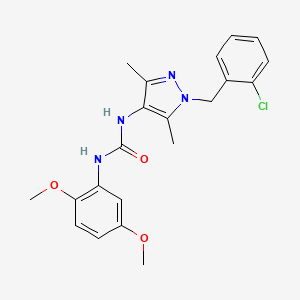 molecular formula C21H23ClN4O3 B4713357 N-[1-(2-chlorobenzyl)-3,5-dimethyl-1H-pyrazol-4-yl]-N'-(2,5-dimethoxyphenyl)urea 