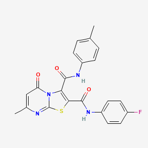 molecular formula C22H17FN4O3S B4713475 N~2~-(4-fluorophenyl)-7-methyl-N~3~-(4-methylphenyl)-5-oxo-5H-[1,3]thiazolo[3,2-a]pyrimidine-2,3-dicarboxamide 