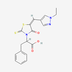 molecular formula C18H17N3O3S2 B4713665 2-{5-[(1-ethyl-1H-pyrazol-4-yl)methylene]-4-oxo-2-thioxo-1,3-thiazolidin-3-yl}-3-phenylpropanoic acid 