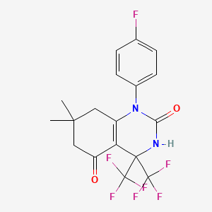 molecular formula C18H15F7N2O2 B4713697 1-(4-fluorophenyl)-7,7-dimethyl-4,4-bis(trifluoromethyl)-4,6,7,8-tetrahydro-2,5(1H,3H)-quinazolinedione 