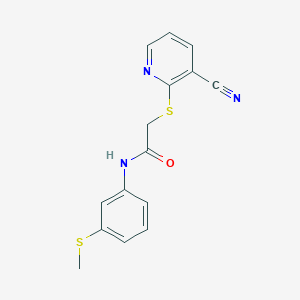 molecular formula C15H13N3OS2 B4713705 2-[(3-cyano-2-pyridinyl)thio]-N-[3-(methylthio)phenyl]acetamide 