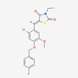 molecular formula C20H17BrFNO4S B4713794 5-{2-bromo-4-[(4-fluorobenzyl)oxy]-5-methoxybenzylidene}-3-ethyl-1,3-thiazolidine-2,4-dione 