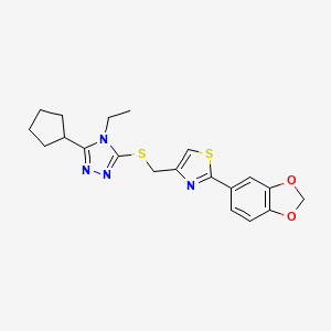 molecular formula C20H22N4O2S2 B4713960 3-({[2-(1,3-benzodioxol-5-yl)-1,3-thiazol-4-yl]methyl}thio)-5-cyclopentyl-4-ethyl-4H-1,2,4-triazole 