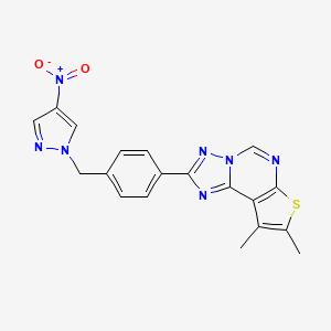 molecular formula C19H15N7O2S B4714337 8,9-dimethyl-2-{4-[(4-nitro-1H-pyrazol-1-yl)methyl]phenyl}thieno[3,2-e][1,2,4]triazolo[1,5-c]pyrimidine 