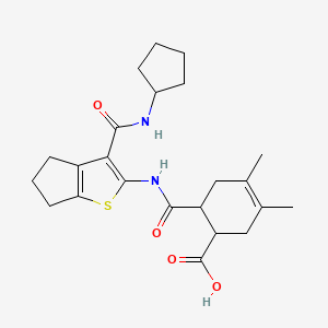 molecular formula C23H30N2O4S B4714367 6-[({3-[(cyclopentylamino)carbonyl]-5,6-dihydro-4H-cyclopenta[b]thien-2-yl}amino)carbonyl]-3,4-dimethyl-3-cyclohexene-1-carboxylic acid 