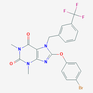 molecular formula C21H16BrF3N4O3 B471443 8-(4-bromophenoxy)-1,3-dimethyl-7-[3-(trifluoromethyl)benzyl]-3,7-dihydro-1H-purine-2,6-dione CAS No. 317841-48-8