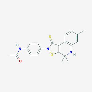 molecular formula C21H21N3OS2 B471453 N-[4-(4,4,7-trimethyl-1-thioxo-4,5-dihydro[1,2]thiazolo[5,4-c]quinolin-2(1H)-yl)phenyl]acetamide CAS No. 332074-34-7
