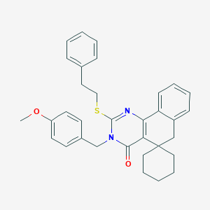 3-[(4-methoxyphenyl)methyl]-2-(2-phenylethylsulfanyl)spiro[6H-benzo[h]quinazoline-5,1'-cyclohexane]-4-one