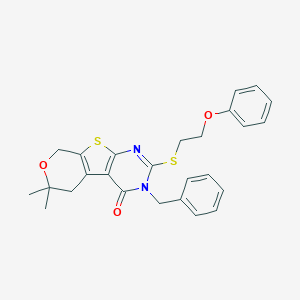 3-benzyl-6,6-dimethyl-2-[(2-phenoxyethyl)sulfanyl]-3,5,6,8-tetrahydro-4H-pyrano[4',3':4,5]thieno[2,3-d]pyrimidin-4-one