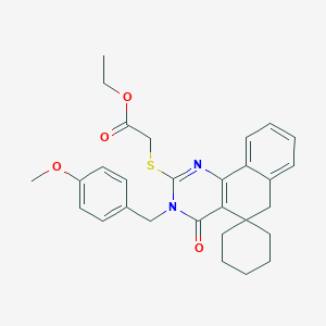 molecular formula C29H32N2O4S B471465 ethyl 2-[3-[(4-methoxyphenyl)methyl]-4-oxospiro[6H-benzo[h]quinazoline-5,1'-cyclohexane]-2-yl]sulfanylacetate CAS No. 337495-54-2
