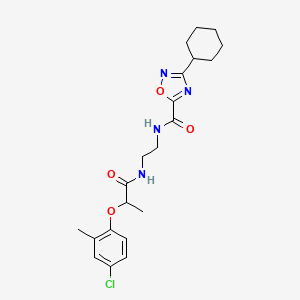 molecular formula C21H27ClN4O4 B4714745 N-(2-{[2-(4-chloro-2-methylphenoxy)propanoyl]amino}ethyl)-3-cyclohexyl-1,2,4-oxadiazole-5-carboxamide 