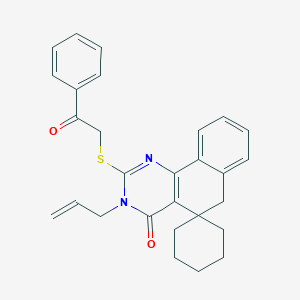 molecular formula C28H28N2O2S B471476 2-phenacylsulfanyl-3-prop-2-enylspiro[6H-benzo[h]quinazoline-5,1'-cyclohexane]-4-one CAS No. 337495-92-8
