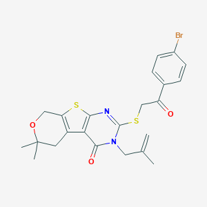 molecular formula C23H23BrN2O3S2 B471477 2-{[2-(4-bromophenyl)-2-oxoethyl]sulfanyl}-6,6-dimethyl-3-(2-methyl-2-propenyl)-3,5,6,8-tetrahydro-4H-pyrano[4',3':4,5]thieno[2,3-d]pyrimidin-4-one CAS No. 353762-77-3