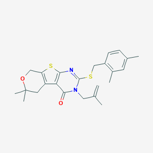2-[(2,4-dimethylbenzyl)sulfanyl]-6,6-dimethyl-3-(2-methyl-2-propenyl)-3,5,6,8-tetrahydro-4H-pyrano[4',3':4,5]thieno[2,3-d]pyrimidin-4-one