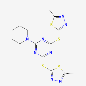 molecular formula C14H16N8S4 B4714794 2,4-bis[(5-methyl-1,3,4-thiadiazol-2-yl)thio]-6-(1-piperidinyl)-1,3,5-triazine 