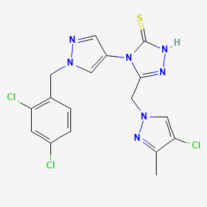 molecular formula C17H14Cl3N7S B4714819 5-[(4-chloro-3-methyl-1H-pyrazol-1-yl)methyl]-4-[1-(2,4-dichlorobenzyl)-1H-pyrazol-4-yl]-4H-1,2,4-triazole-3-thiol 