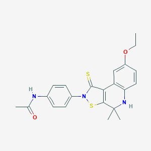 molecular formula C22H23N3O2S2 B471488 N-[4-(8-ethoxy-4,4-dimethyl-1-sulfanylidene-5H-[1,2]thiazolo[5,4-c]quinolin-2-yl)phenyl]acetamide CAS No. 332074-33-6