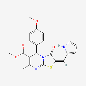 molecular formula C21H19N3O4S B4714912 methyl 5-(4-methoxyphenyl)-7-methyl-3-oxo-2-(1H-pyrrol-2-ylmethylene)-2,3-dihydro-5H-[1,3]thiazolo[3,2-a]pyrimidine-6-carboxylate 