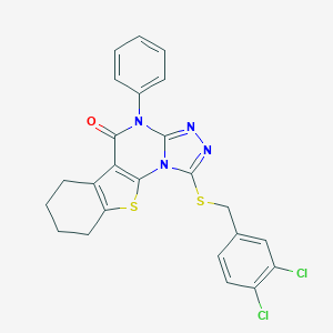 molecular formula C24H18Cl2N4OS2 B471493 1-[(3,4-dichlorobenzyl)sulfanyl]-4-phenyl-6,7,8,9-tetrahydro[1]benzothieno[3,2-e][1,2,4]triazolo[4,3-a]pyrimidin-5(4H)-one CAS No. 351440-90-9